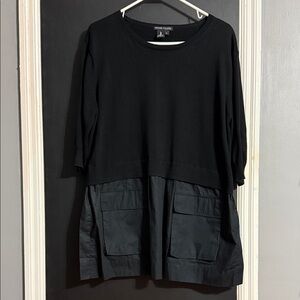 Peace of Cloth Mixed-Media Crewneck Sweater Knit Top Peplum Bottom Pockets Sz: L